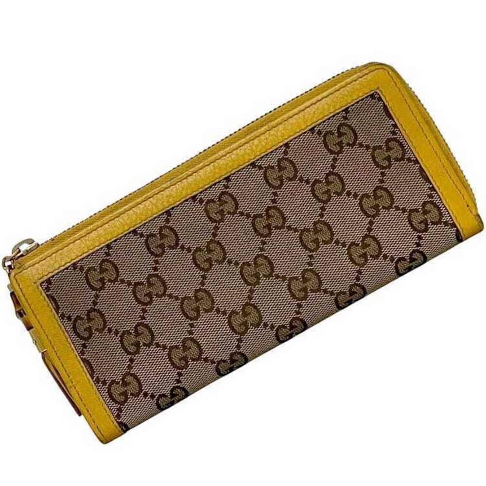Gucci Zipper Long Wallet GG Canvas Bamboo Leather Top Handle Bag Beige Yellow
